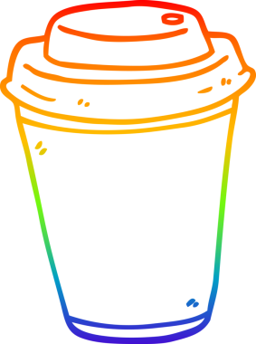 Orijinal gökkuşağı gradyan çizgi çizimi bir çizgi film kahve fincanı