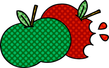 Orijinal çizgi roman tarzı sulu bir elma karikatürü