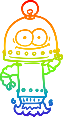 Orijinal gökkuşağı gradyan çizgisi mutlu bir karton robotun ampullü çizimi