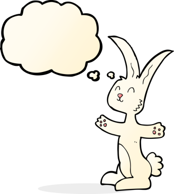 Düşünce baloncuklu orijinal çizgi film tavşanı