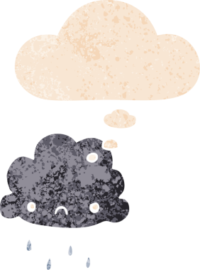 Düşünce baloncuklu orijinal karikatür fırtına bulutu grunge sıkıntı retro desenli stil