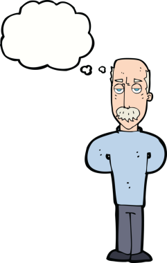 Orijinal çizgi film düşünce balonlu kel adamı sinirlendirdi.