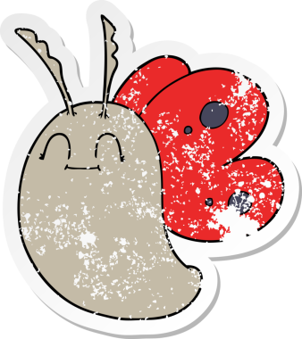 Komik bir kelebeğin orijinal kederli çıkartması.