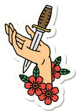 Orijinal dövme etiketi geleneksel bir hançer stiliyle elinde.