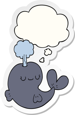 Yazılı çıkartma olarak düşünce baloncuğu olan orijinal bir çizgi film balinası