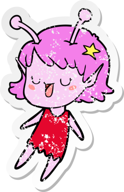 Mutlu uzaylı kız çizgi filminin orijinal üzgün çıkartması.