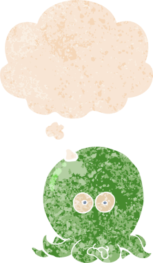 Düşünce baloncuklu orijinal ahtapot grunge sıkıntılı retro desenli stili