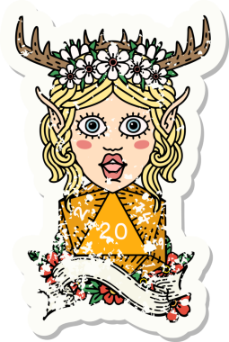 Orijinal grunge sticker 'ı 20 zarlı bir Elf Druid karakteri.
