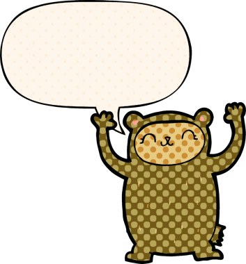 Çizgi roman tarzında konuşma balonu olan orijinal şirin çizgi film ayısı.