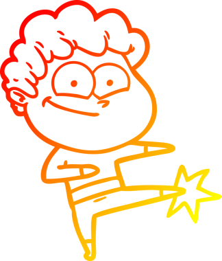 Mutlu bir çizgi film karakterinin orjinal sıcak çizgi çizimi.