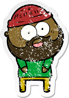 Çizgi film sakallı bir adamın orijinal sıkıntılı çıkartması.