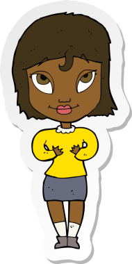 Kendine işaret eden karikatürlü bir kadının orijinal çıkartması.