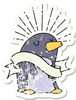 Orijinal eski dövme stili mutlu penguen çıkartması.