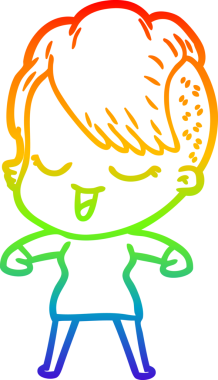 Mutlu bir çizgi film kızının orjinal gökkuşağı gradyan çizimi