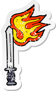 Çizgi film kılıcının gerilmiş orijinal çıkartması.