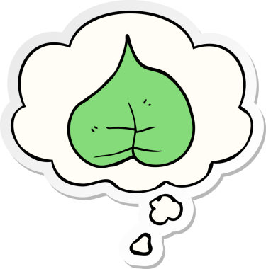 Yazılı çıkartma olarak düşünce baloncuğu olan orijinal çizgi film yaprağı