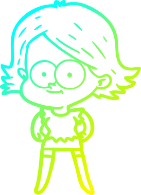 Mutlu bir çizgi film kızının orijinal soğuk gradyan çizimi