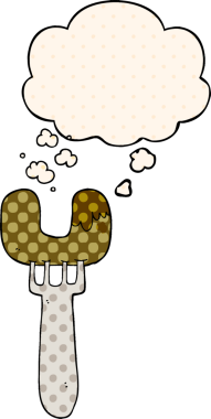 Çizgi roman tarzında düşünce baloncuğu olan çatallı orijinal sosis.