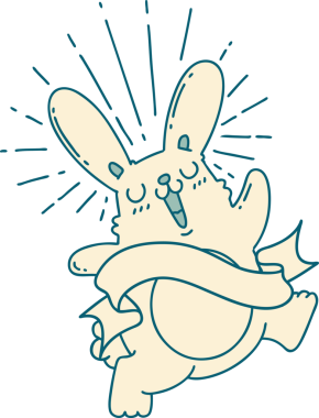 Dövme stili hoplayıp zıplayan tavşanlı orijinal parşömen.