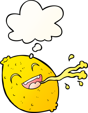 Düşünce baloncuklu limon fışkırtan orijinal çizgi film.