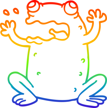 Orijinal gökkuşağı gradyan çizgi çizimi geğiren kurbağa çizgi filmi.