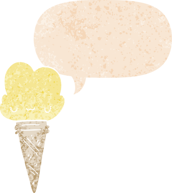 Yüzü konuşma baloncuğu olan orijinal çizgi film dondurması grunge stresed retro desenli