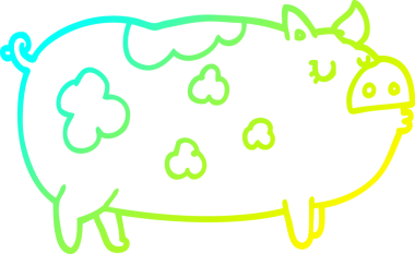 Orijinal soğuk gradyan çizgi çizimi bir domuz çizgi filmi