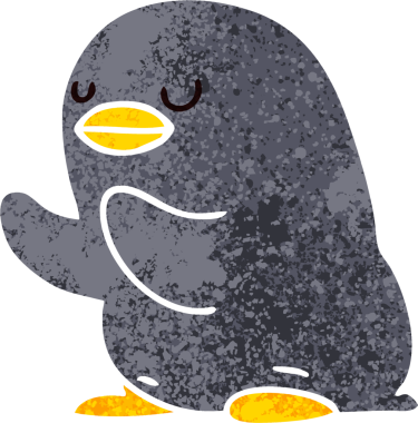 Orijinal retro illüstrasyon tarzı tuhaf çizgi film pengueni