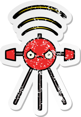 Sevimli bir çizgi film uydusunun orijinal sıkıntılı çıkartması.