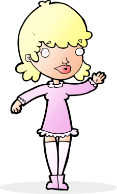 Orijinal çizgi film kadını el sallıyor.