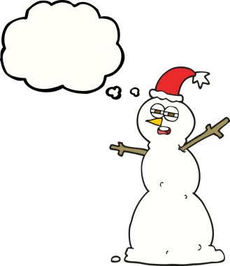 Orijinal serbest çizim düşünce balonu kardan adam mutsuz