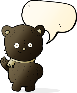 Orijinal şirin çizgi film kara ayı konuşma balonuyla el sallıyor.