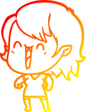 Sevimli, mutlu bir vampir kızın orjinal, sıcak çizgi çizimi.