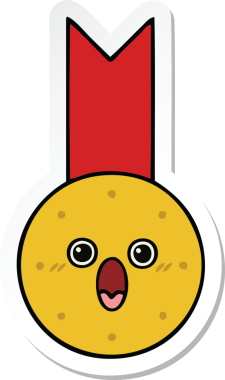 Orijinal bir çizgi film çıkartması. Altın madalya.