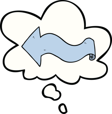 Düşünce baloncuklu orijinal çizgi film oku