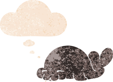 Düşünce baloncuklu orijinal karikatür mührü grunge sıkıntı retro desenli stil