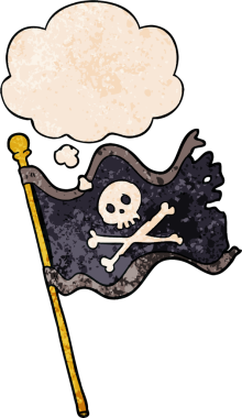 orijinal karikatür korsan bayrağı grunge doku tarzında düşünce baloncuğu