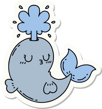 Dövme stili orijinal çıkartma Mutlu balina karakteri fışkırtan