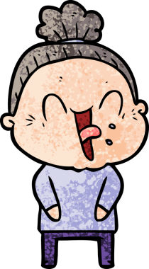 Orijinal çizgi film mutlu yaşlı kadın