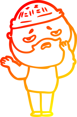 Sakallı, endişeli bir çizgi film karakteri çiziyor.