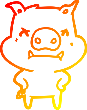 Kızgın bir domuz çizgi filminin orjinal sıcak çizgi çizimi