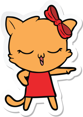 Kafasında fiyonk olan çizgi film kedisinin orijinal çıkartması.