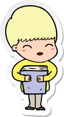 Mutlu bir çizgi film çocuğunun orijinal çıkartması.