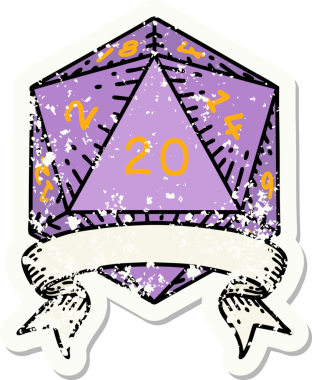 Orijinal grunge sticker 'ı. 20 kritik vuruş D20 zar.
