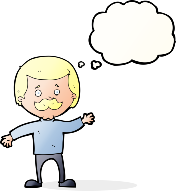 Orijinal çizgi film babası düşünce balonuyla el sallıyor.