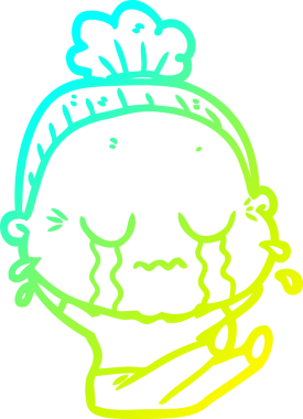 Ağlayan yaşlı bir kadın çizgi filminin orjinal soğuk gradyan çizimi