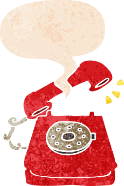 orijinal çizgi film çalan telefon grunge sıkıntı retro desenli tarzda konuşma balonu