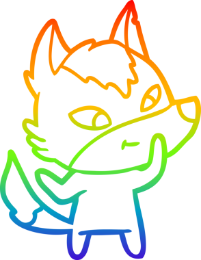 Orijinal gökkuşağı gradyan çizgi çizimi arkadaş canlısı bir kurt çizgi filminin