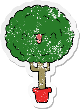 Çizgi film mutlu ağacının orijinal üzgün çıkartması.