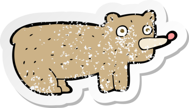 Komik bir çizgi film ayısının gerilmiş orijinal çıkartması.